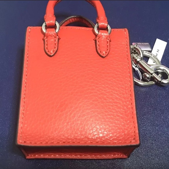 COACH NORTH/SOUTH MINI TOTE BAG CHARM REFINED PEBBLE LEATHER RED - Picture 4 of 7